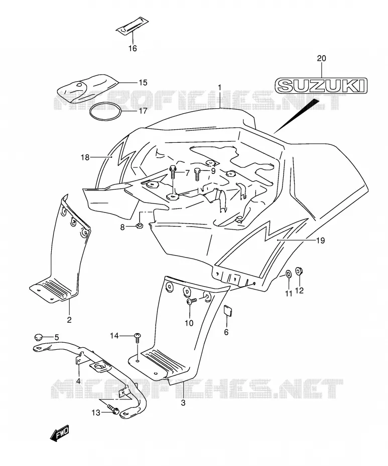 ACHTERSPATBORD (MODELE K4) Suzuki QUAD 80 QUADSPORT 2002  LT80K2(P3/P28)
