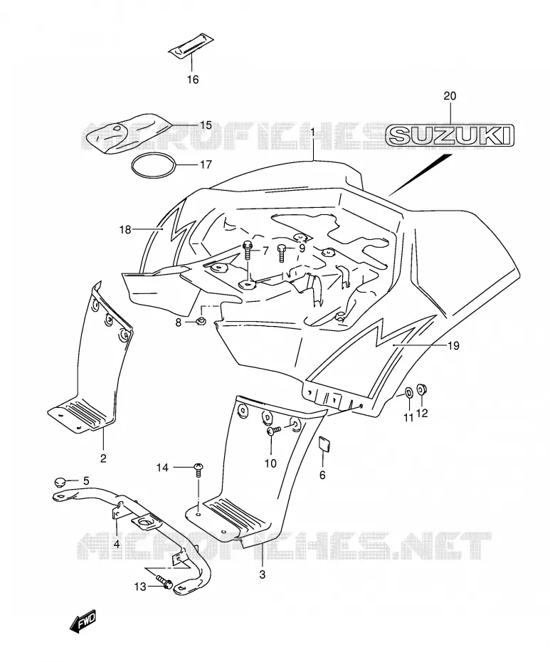 ACHTERSPATBORD (MODELE K4) Suzuki QUAD 80 QUADSPORT 2003  LT80K3(P1)