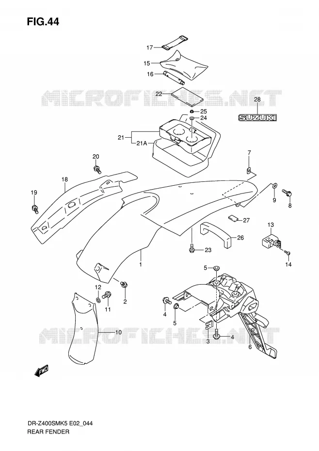ACHTERSPATBORD (MODELE K5/K6) Suzuki MOTO 400 DR-Z 2009  DR-Z400SMK9(E2)