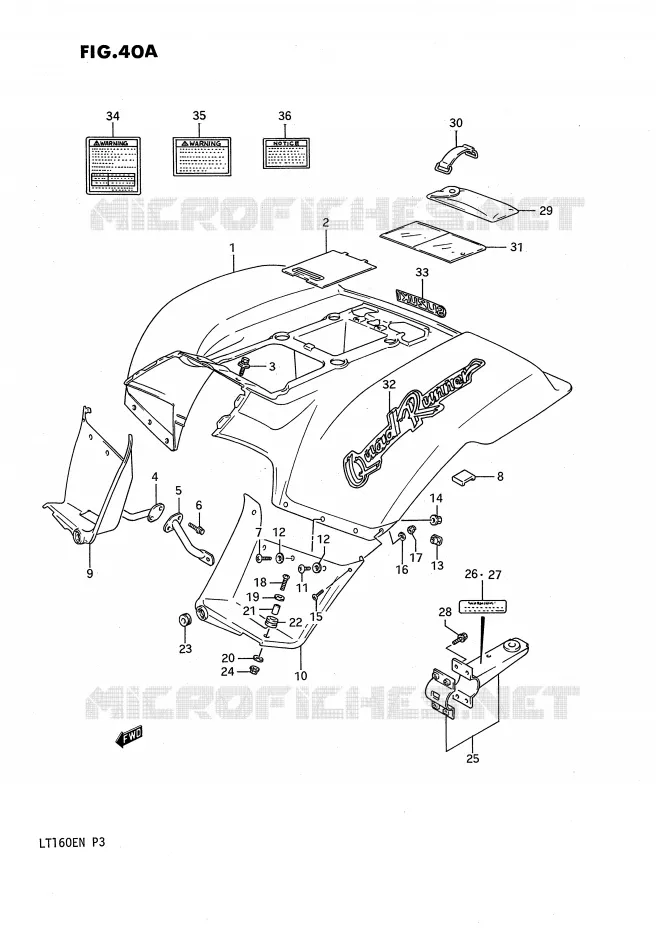 ACHTERSPATBORD (MODELE L) Suzuki QUAD 160 QUADRUNNER 1992  LT160EN(P3)