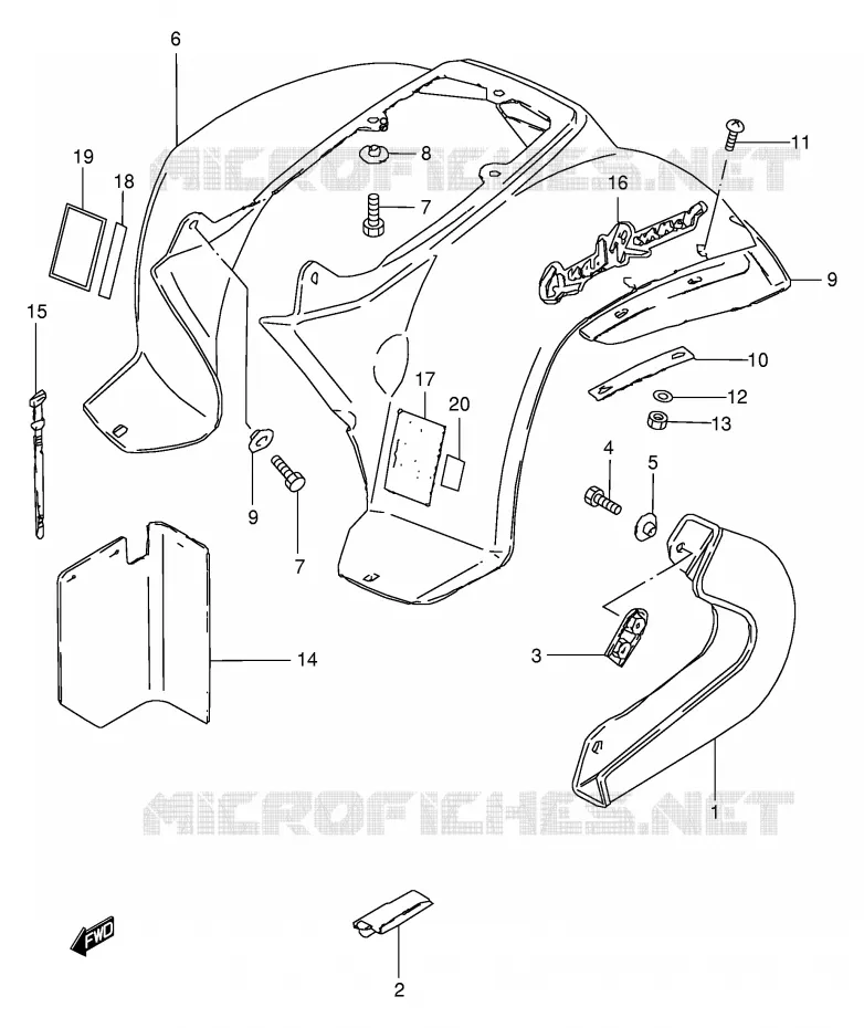 ACHTERSPATBORD (MODELE L) Suzuki QUAD 50 MINIQUAD-SPORT 2002  LT50K2(P1)
