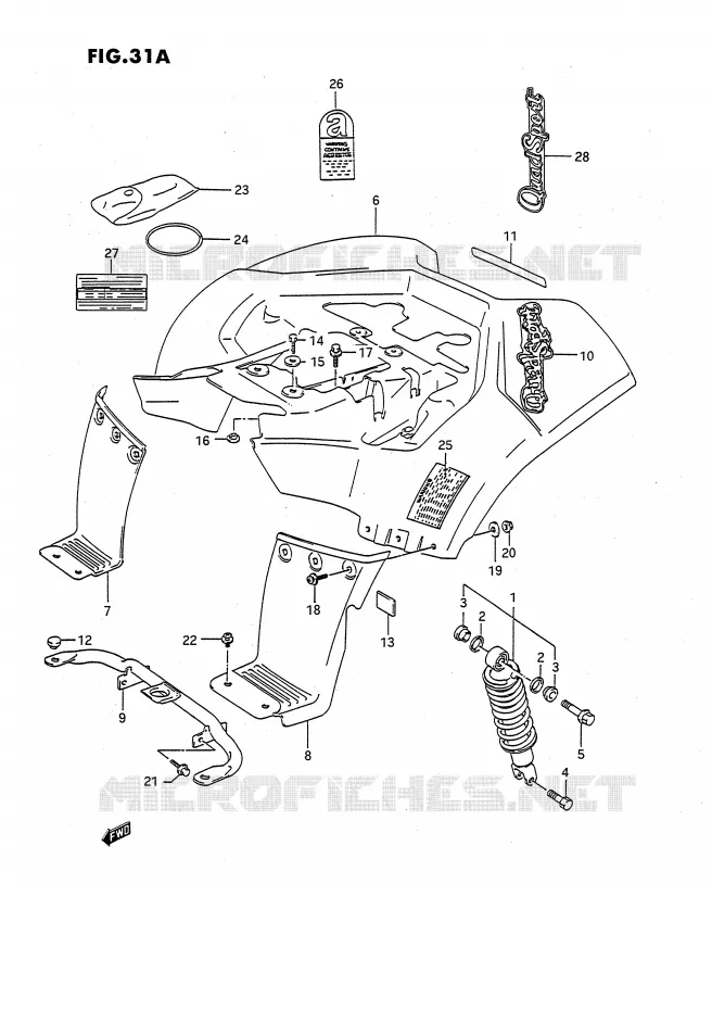 ACHTERSPATBORD (MODELE M/N/P/R/S) Suzuki QUAD 80 QUADSPORT 1991  LT80M(P1)