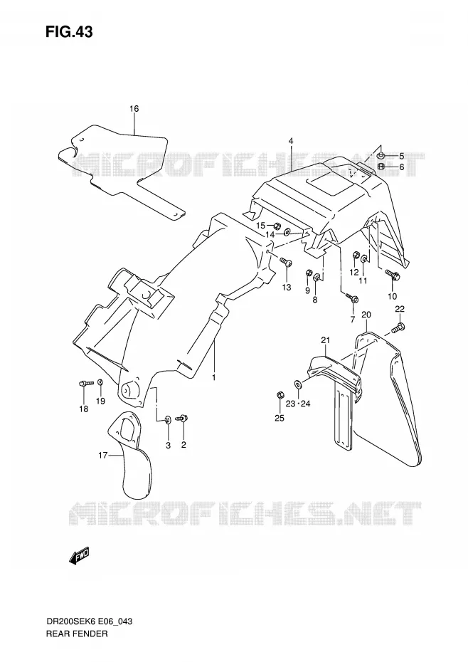 ACHTERSPATBORD Suzuki MOTO 200 DR 2010  DR200SEL0(E6)