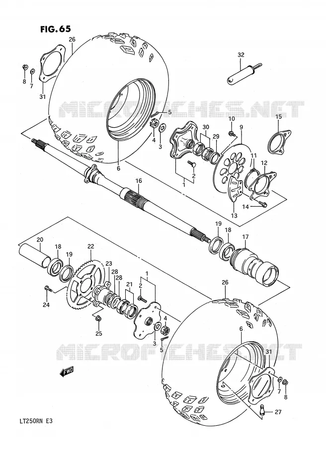 ACHTERWIEL (MODELE F/G) Suzuki QUAD 250 QUADRACER 1991  LT250RM(E3)