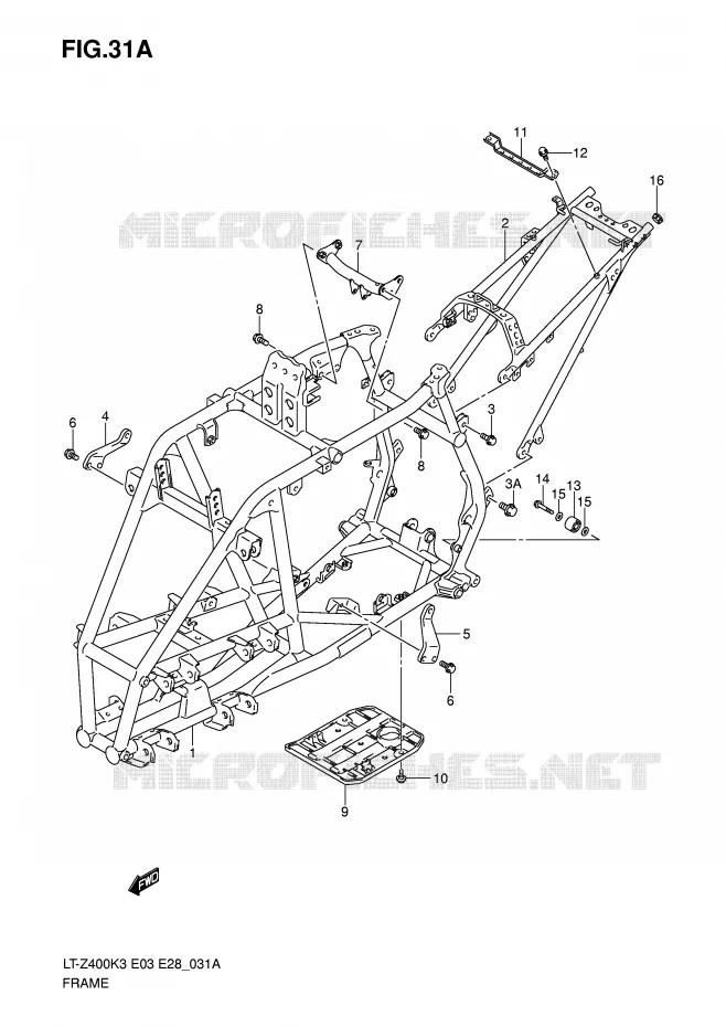 FRAME (MODEL K5/K6/K7) Suzuki QUAD 400 QUADSPORT 2003  LT-Z400K3(E3/E28)