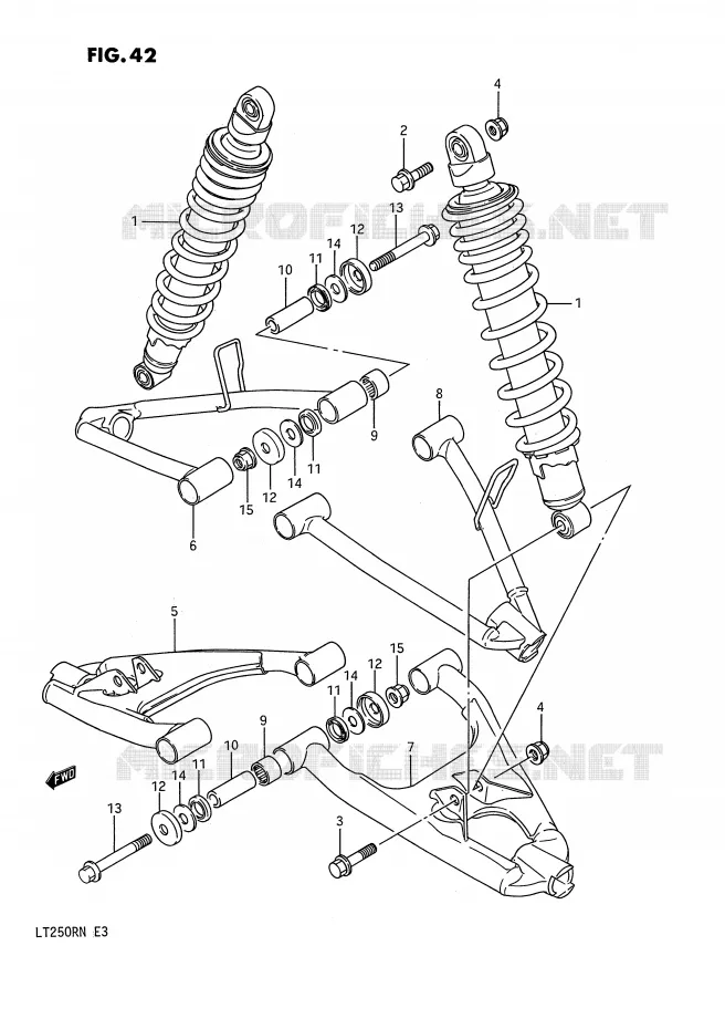SCHOKDEMPER - VORKBEEN (MODELE H/J/K/L/M/N) Suzuki QUAD 250 QUADRACER 1990  LT250RL(E3)