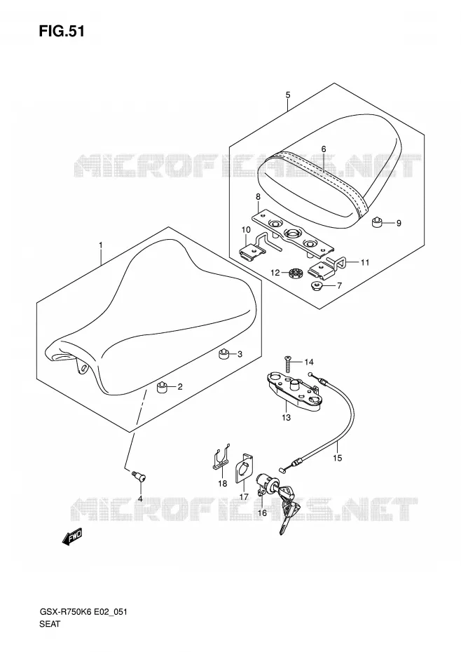 SEAT (GSX-R750K6 E2,E19,E24,P37/K7 E2,E19,E24) Suzuki MOTO 750 GSX-R 2007  GSX-R750U2K7(E2)
