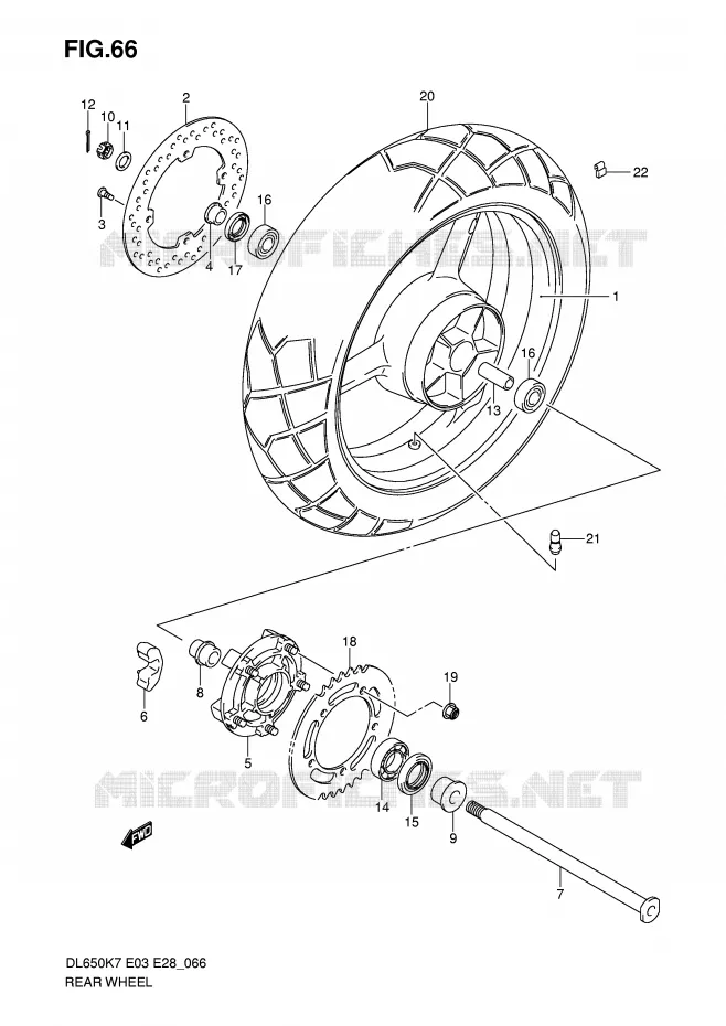 ACHTERWIEL (DL650K7/K8/K9/L0) Suzuki MOTO 650 V-STROM 2007  DL650AK7(E3/E28)