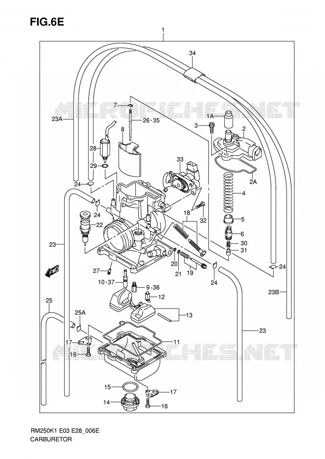 CARBURATOR (MODELE K6) Suzuki MOTO 250 RM 2006  RM250K6(E3/E28)