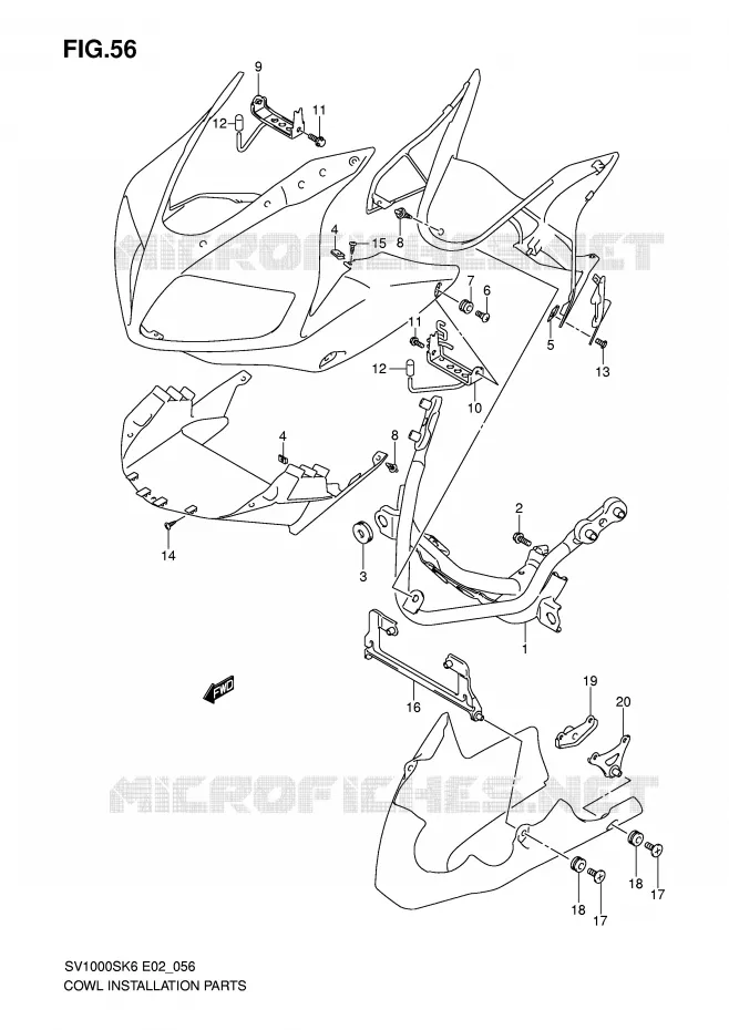 FAIRING INSTALLATIEDELEN (SV1000S/S1/S2) Suzuki MOTO 1000 SV 2006  SV1000SK6(E2)