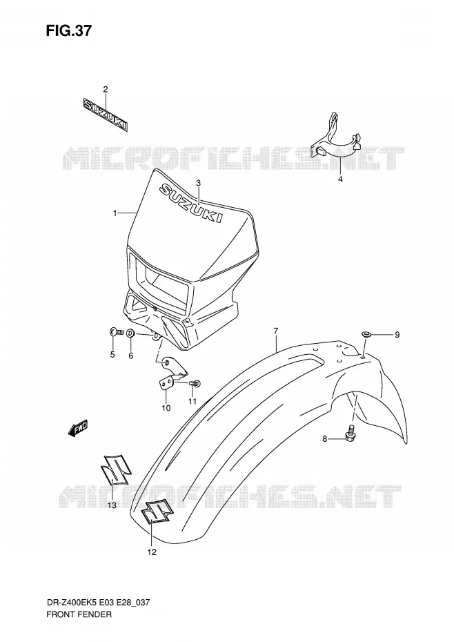 FRONT FENDER Suzuki MOTO 400 DR-Z 2007  DR-Z400EK7(E3/E28)
