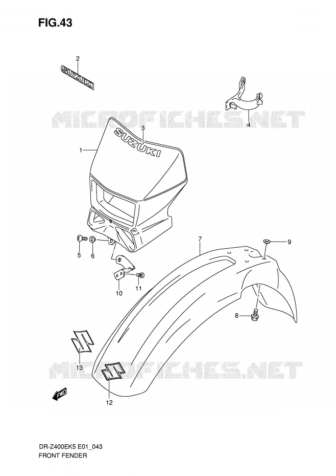 FRONT FENDER Suzuki MOTO 400 DR-Z 2009  DR-Z400EK9(E1)