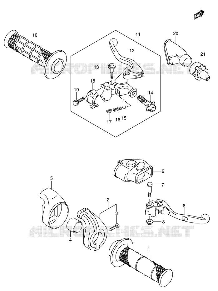 HANDGRIPS - LEVERS (MODELE K5) Suzuki MOTO 450 RM-Z 2007  RM-Z450K7(E3/E28)