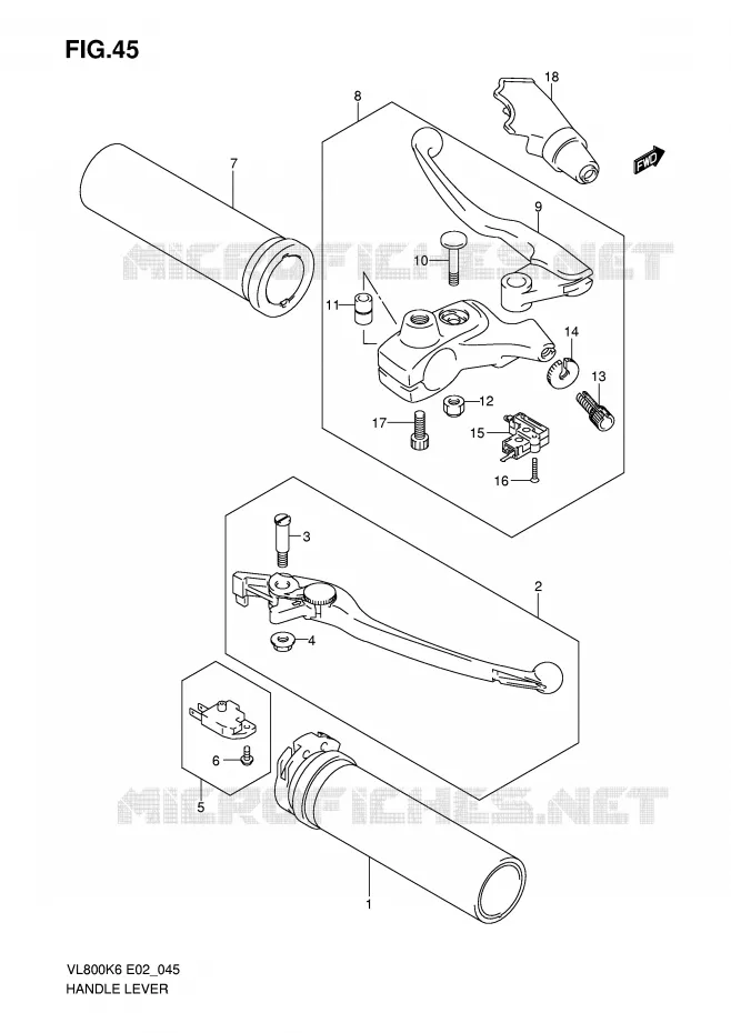 HANDGRIPS - LEVERS (MODELE K6) Suzuki MOTO 800 VOLUSIA 2006  VL800K6(E2)