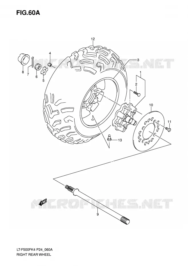 RECHTSE ACHTERWIEL (MODEL K6/K7) Suzuki QUAD 500 VINSON 2007  LT-F500FK7(P24)