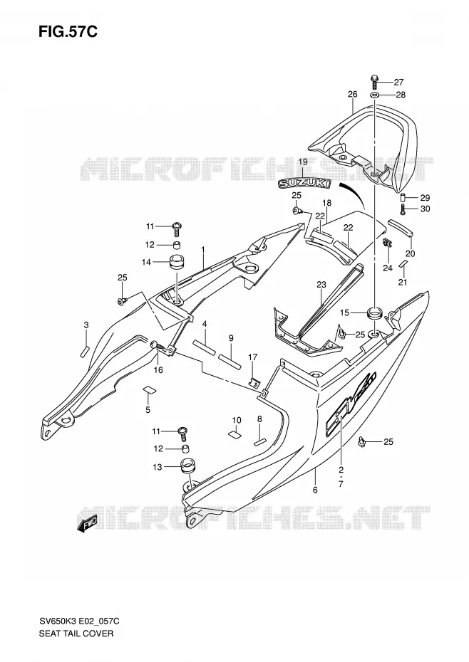 ACHTER KUIP - SEAT COWL (SV650K5/UK5) Suzuki MOTO 650 SV-S 2006  SV650SUK6(E2)