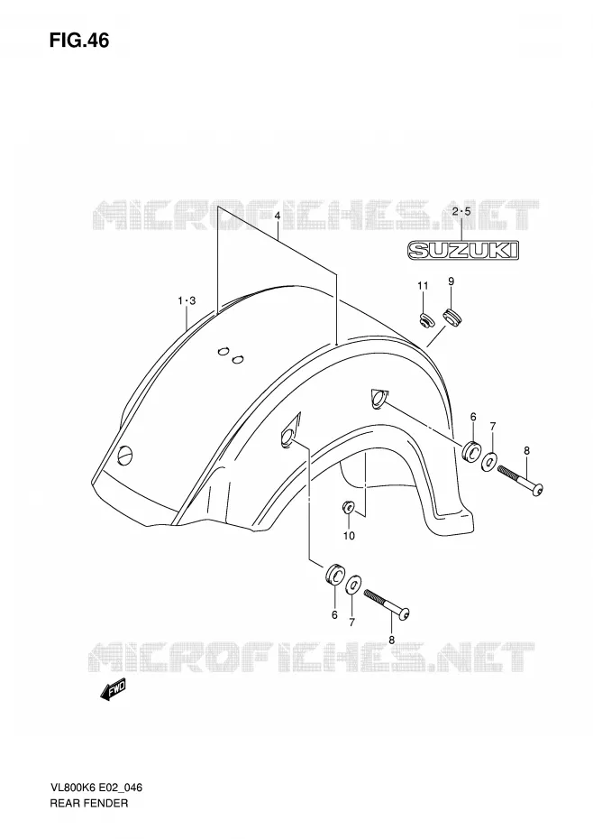 ACHTERSPATBORD (MODEL K6/K7) Suzuki MOTO 800 VOLUSIA 2009  VL800CK9(E2)