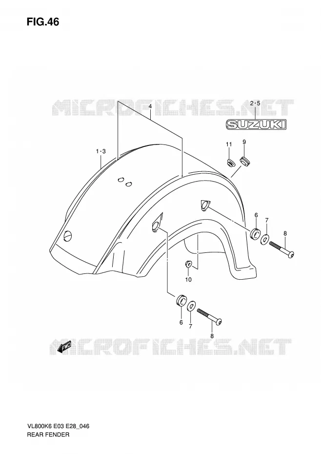 ACHTERSPATBORD (VL800K6/TK6/CK6/K7/TK7) Suzuki MOTO 800 VOLUSIA 2006  VL800CK6(E3/E28)