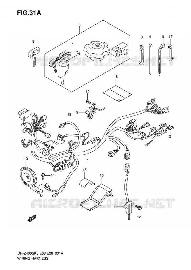 BEDRADING (MODEL K6/K7/K8/K9) Suzuki MOTO 400 DR-Z 2007  DR-Z400SK7(E3/E28)