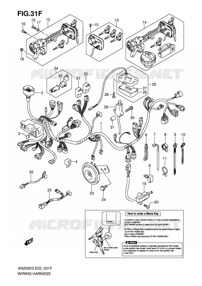 BEDRADING (MODELE K5/K6 E38,IMOBI) Suzuki SCOOTER 250 BURGMAN 2005  AN250K5(E2)