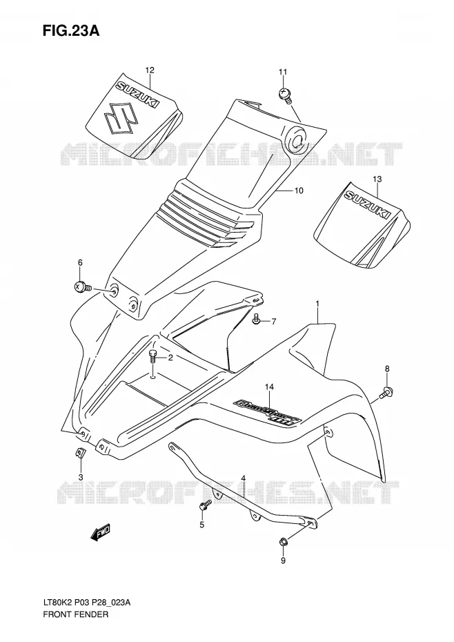 FRONT FENDER (MODELE K5/K6) Suzuki QUAD 80 QUADSPORT 2006  LT80K6(P3/P28)