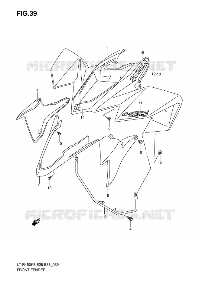 FRONT FENDER (MODELE K6) Suzuki QUAD 450 QUADRACER 2010  LT-R450L0(E28/E33)