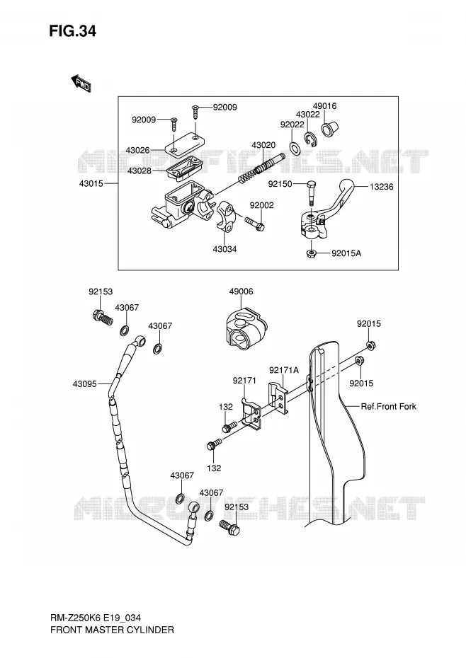 FRONT HOOFDREMCILINDER Suzuki MOTO 250 RM-Z 2006  RM-Z250K6(E19)