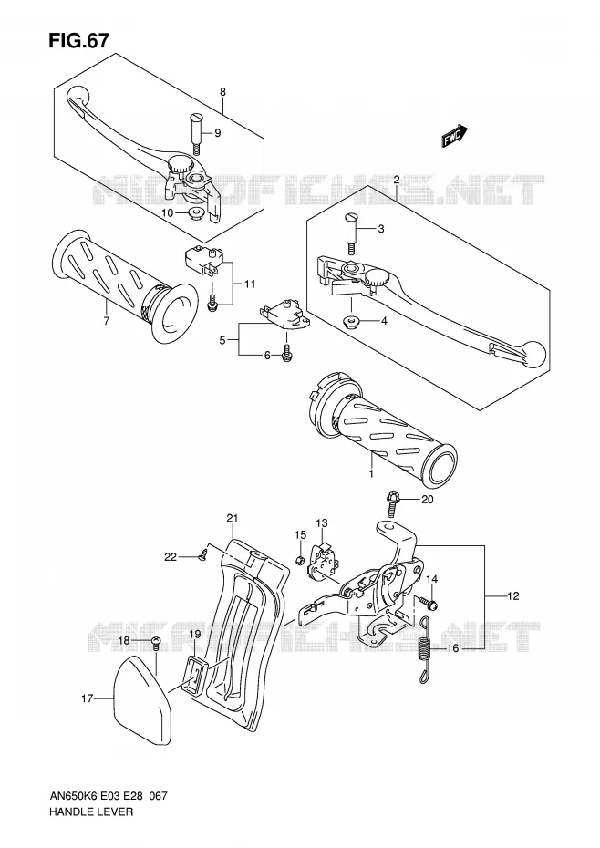 HEFBOMEN - HANDGRIPS (MODEL K6/K7/K8) Suzuki SCOOTER 650 BURGMAN 2008  AN650K8(E3/E28)