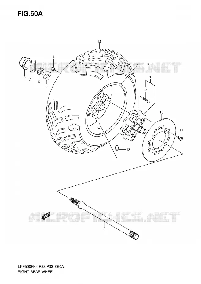 RECHTSE ACHTERWIEL (MODEL K6/K7) Suzuki QUAD 500 VINSON 2005  LT-F500FK5(P28/P33)