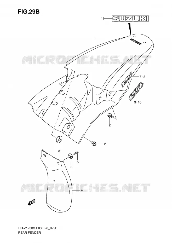 ACHTERSPATBORD (MODEL K7) Suzuki MOTO 125 DR-Z 2005  DR-Z125K5(E3/E28)