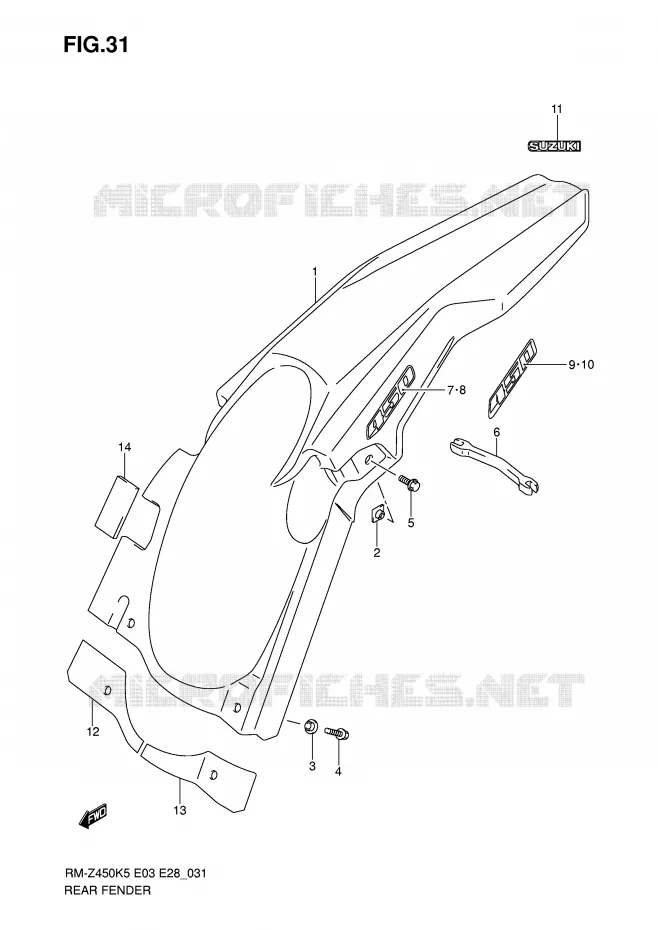 ACHTERSPATBORD Suzuki MOTO 450 RM-Z 2007  RM-Z450K7(E3/E28)
