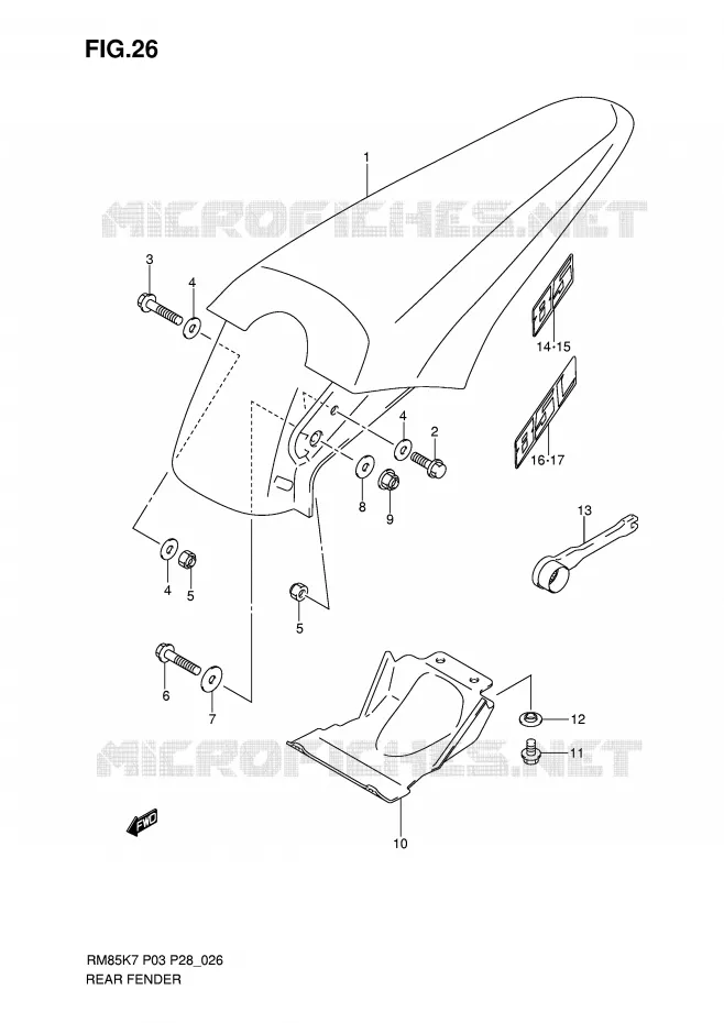 ACHTERSPATBORD Suzuki MOTO 85 RM 2010  RM85L0(P3/P28)