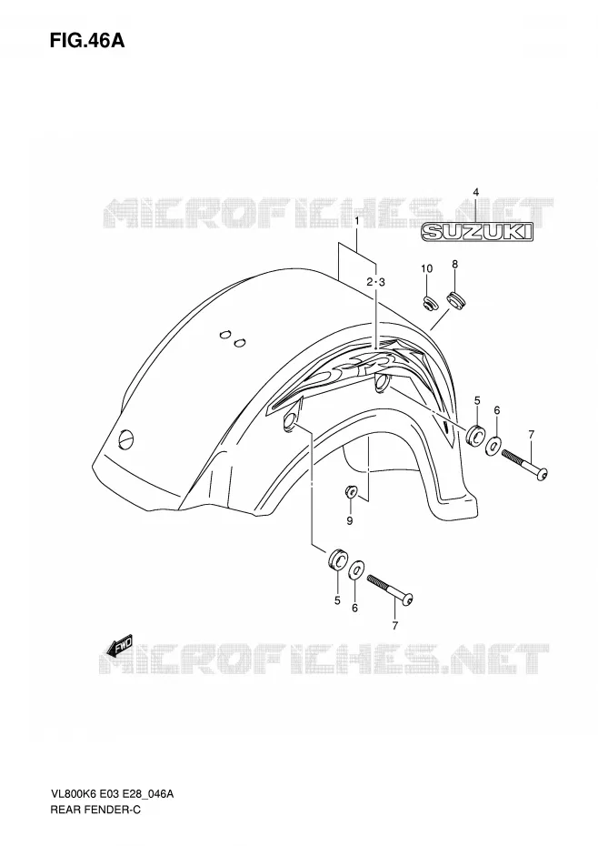 ACHTERSPATBORD (VL800CK7) Suzuki MOTO 800 VOLUSIA 2006  VL800K6(E3/E28)