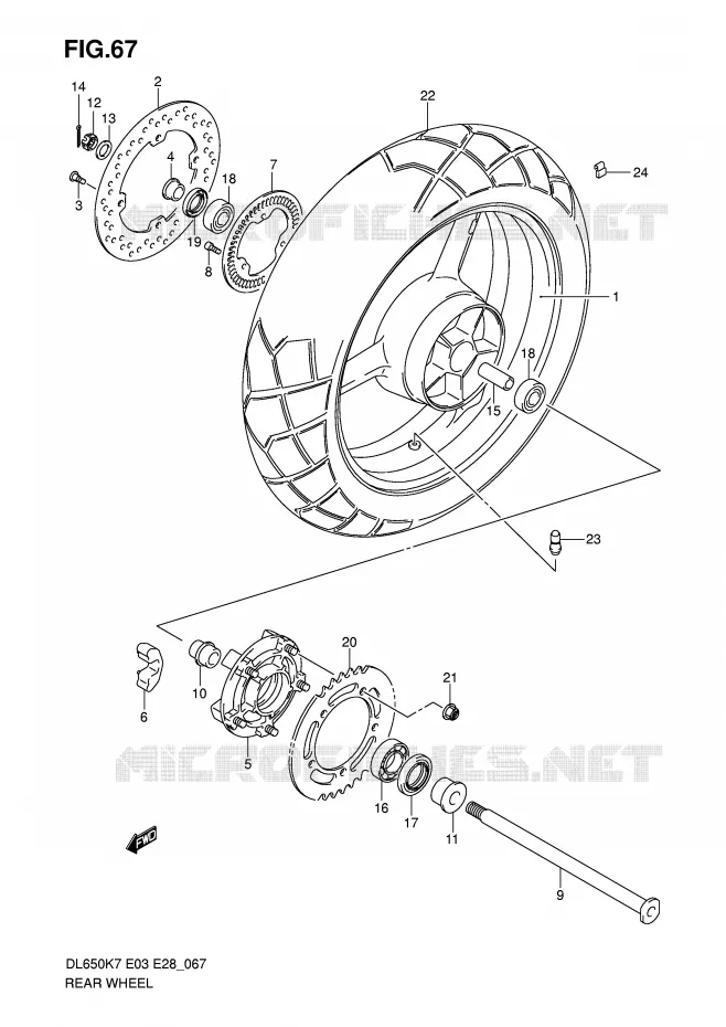 ACHTERWIEL (DL650AK7/AK8/AK9/AL0) Suzuki MOTO 650 V-STROM 2009  DL650K9(E3/E28)