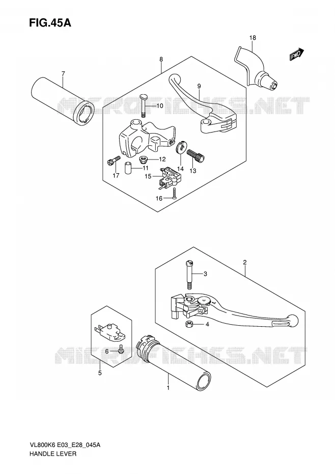 HEFBOMEN - HANDGRIPS (MODEL K7/K8/K9/L0) Suzuki MOTO 800 INTRUDER 2009  VL800CK9(E3/E28)