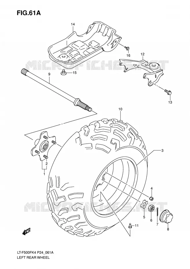 LINKERHAND ACHTERWIEL (MODEL K6/K7) Suzuki QUAD 500 VINSON 2005  LT-F500FK5(P24)