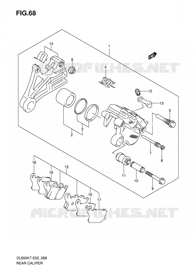 REAR CALIPER (DL650K7/K8/K9/L0/UEL0) Suzuki MOTO 650 V-STROM 2009  DL650K9(E2)