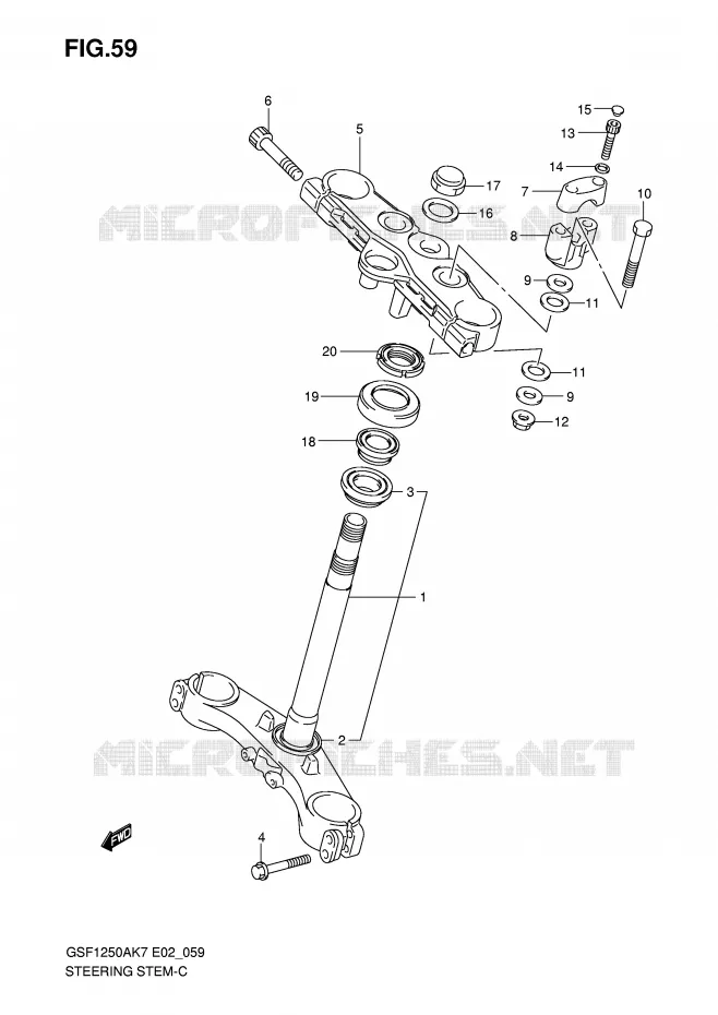 STUURKOLOM (GSF1250SK7/SAK7/SK8/SAK8/SK9/SAK9/SAZK9/SL0/SAL0) Suzuki MOTO 1250 BANDIT-N 2007  GSF1250AK7(E2)