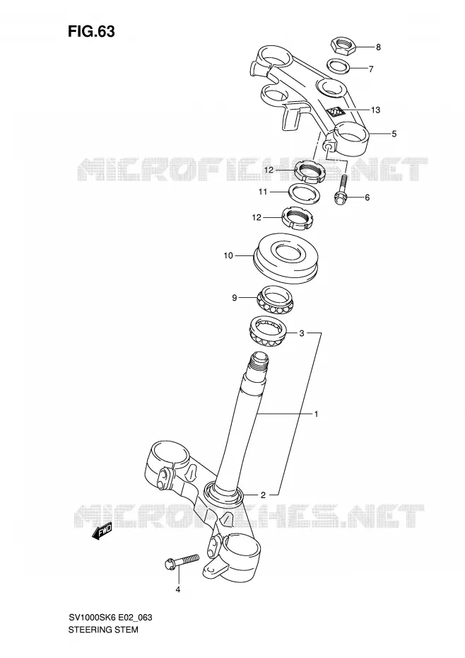 STUURKOLOM (SV1000SK6/S1K6/S2K6/SK7/S2K7) Suzuki MOTO 1000 SV 2006  SV1000SK6(E2)
