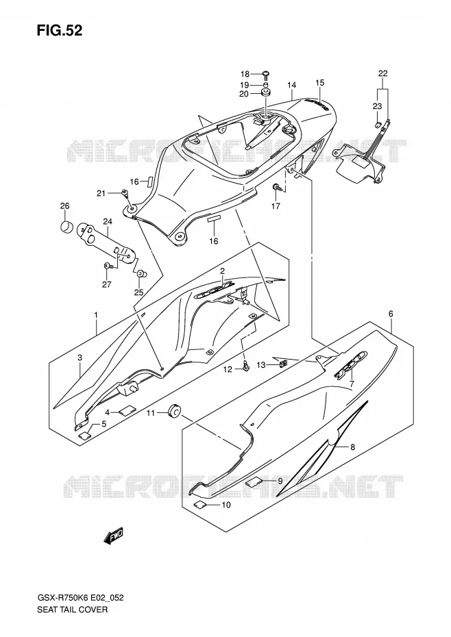 ACHTER KUIP - SEAT COWL (MODELE K6) Suzuki MOTO 750 GSX-R 2007  GSX-R750K7(E2)
