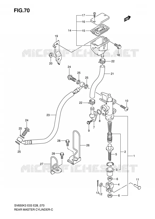 ACHTER hoofdremcilinder (SV650K3) Suzuki MOTO 650 SV 2005  SV650K5/SK5(E3/E28)