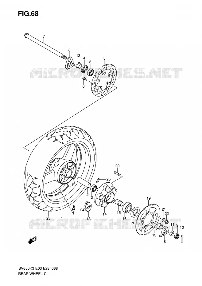 ACHTERWIEL (SV650 K3/SK3/K4/SK4/K5/SK5/K6/SK6/K7/SK7) Suzuki MOTO 650 SV-S 2004  SV650K4/SK4(E3/E28)