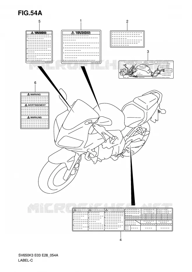 ETIKET (MODEL K7) Suzuki MOTO 650 SV 2007  SV650AK7/SAK7(E3/E28)