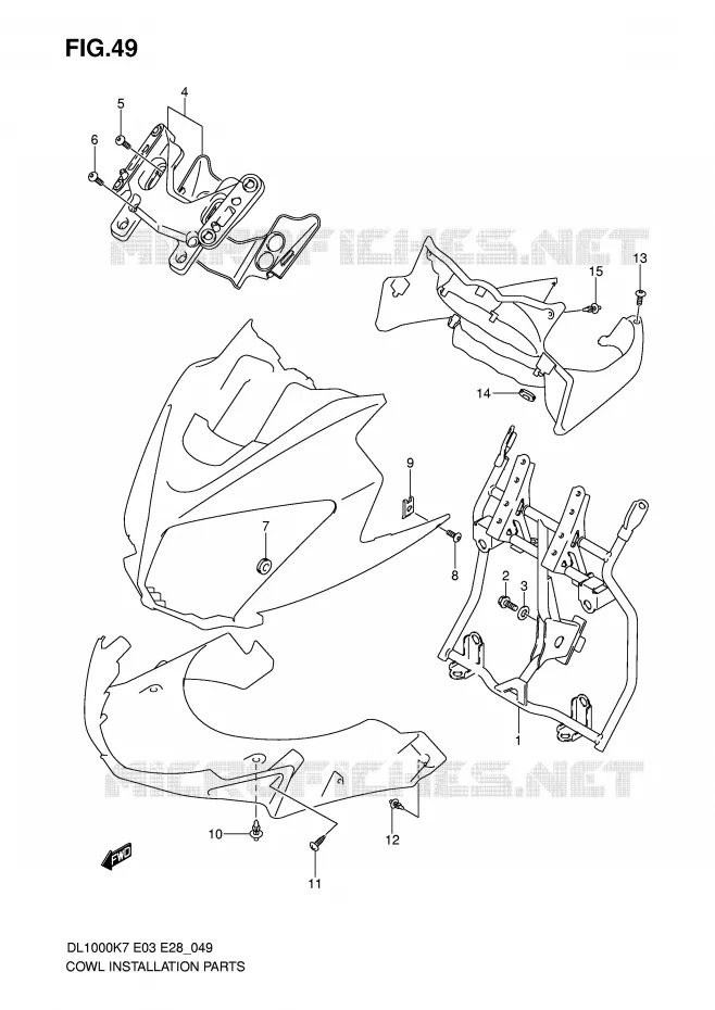 FAIRING INSTALLATIEDELEN Suzuki MOTO 1000 V-STROM 2007  DL1000K7(E3/E28)