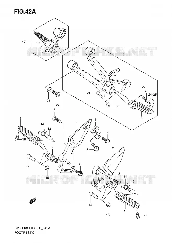 FOOTREST (MODEL K4/K5/K6/K7) Suzuki MOTO 650 SV-S 2006  SV650K6/SK6(E3/E28)