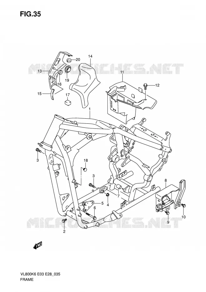 FRAME (MODEL K6/K7/K8) Suzuki MOTO 800 INTRUDER 2006  VL800K6(E3/E28)