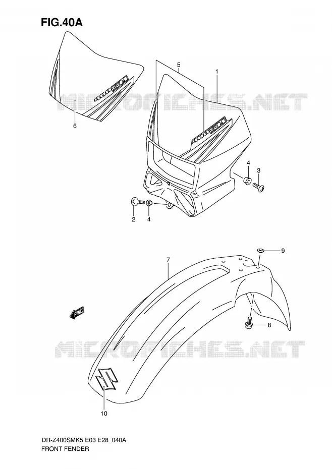 FRONT FENDER (MODELE K6) Suzuki MOTO 400 DR-Z 2007  DR-Z400SMK7(E3/E28)