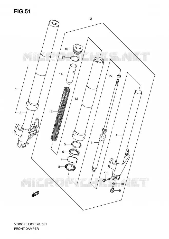 FRONT SCHOKDEMPER Suzuki MOTO 800 MARAUDER 2009  VZ800K9(E3/E28)