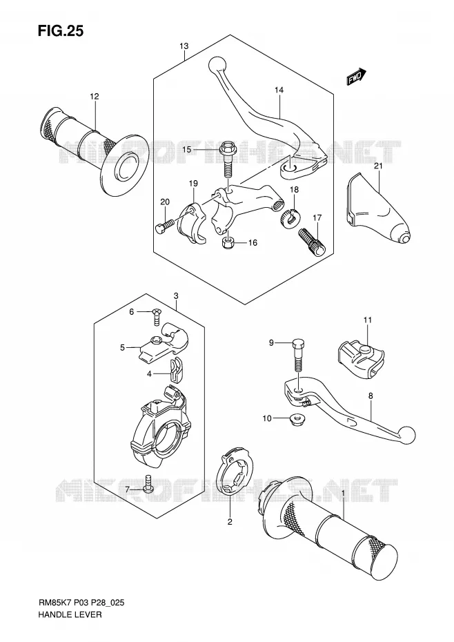 HANDGRIPS - LEVERS Suzuki MOTO 85 RM 2009  RM85LK9(P3/P28)
