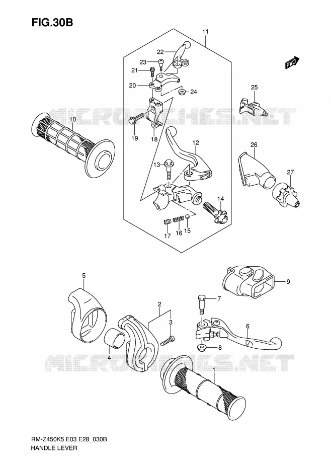 HEFBOMEN - HANDGRIPS (MODEL K7) Suzuki MOTO 450 RM-Z 2007  RM-Z450ZK7(E3/E28)